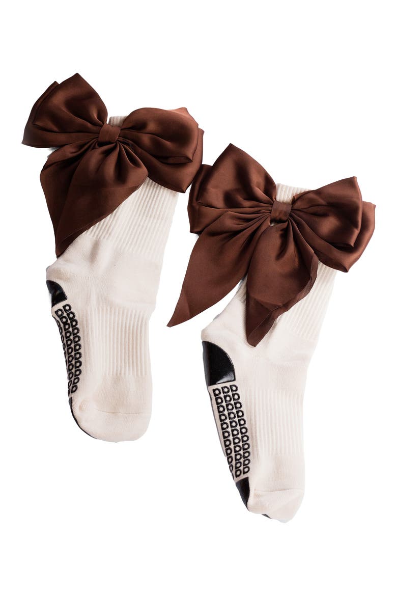 Anna Bow Grip Socks, Alternate, color, CREAM-BROWN