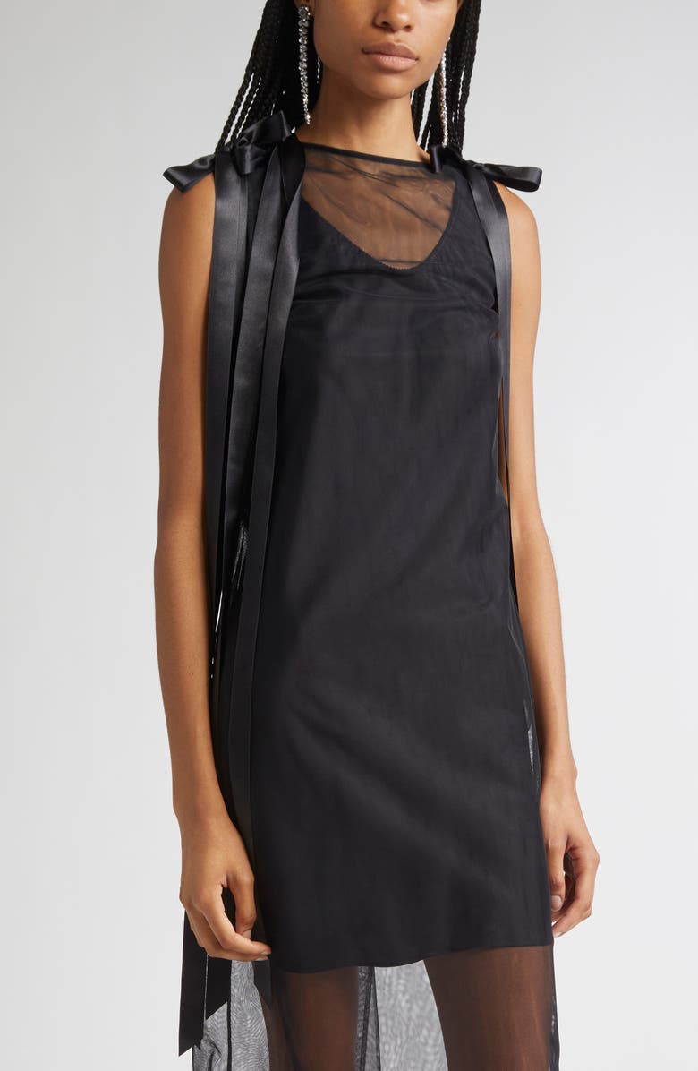 Simone Rocha Bow Detail Sheer Tulle Midi Dress, Alternate, color, Black
