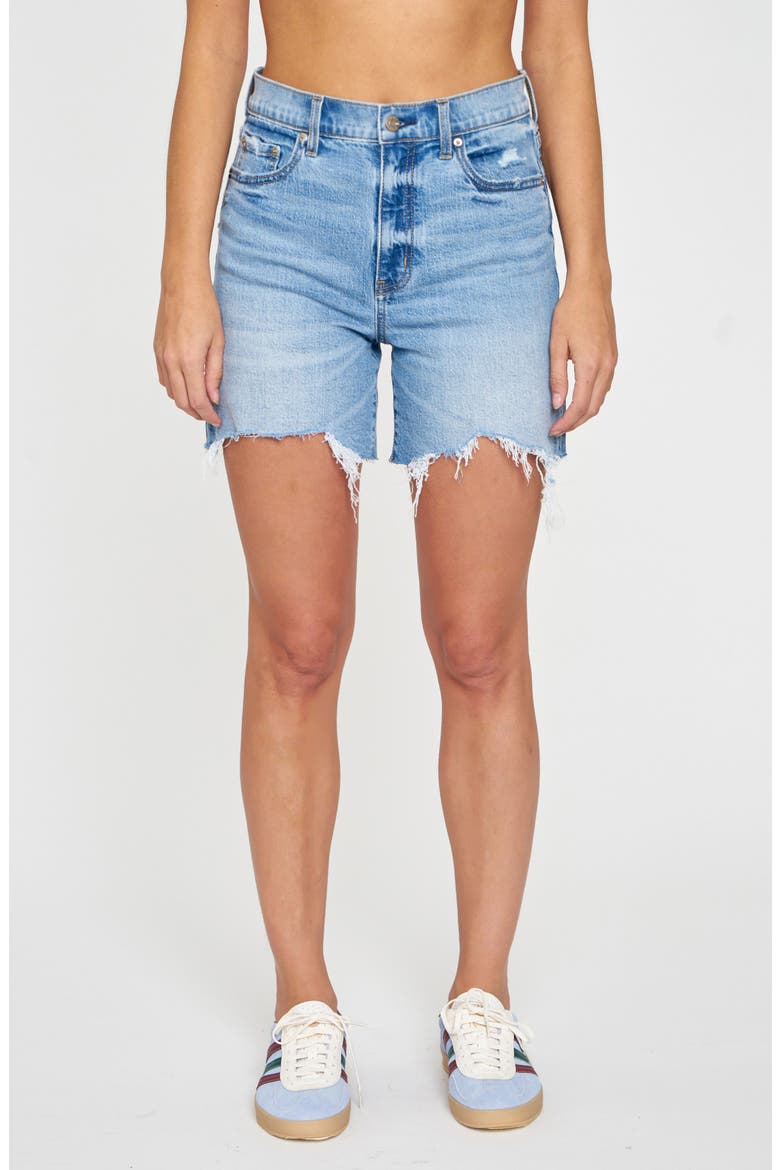 Sundaze High Waist Cutoff Denim Shorts, Main, color, MARINA DISTRESSED