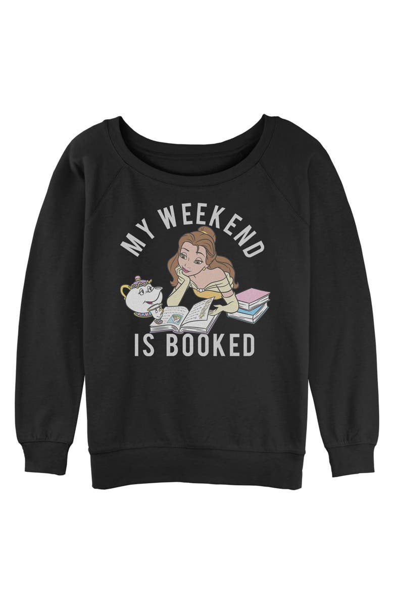 Beauty and the Beast Junior's Beauty and the Beast Belle My Weekend is Booked Sweatshirt, Main, color, Black