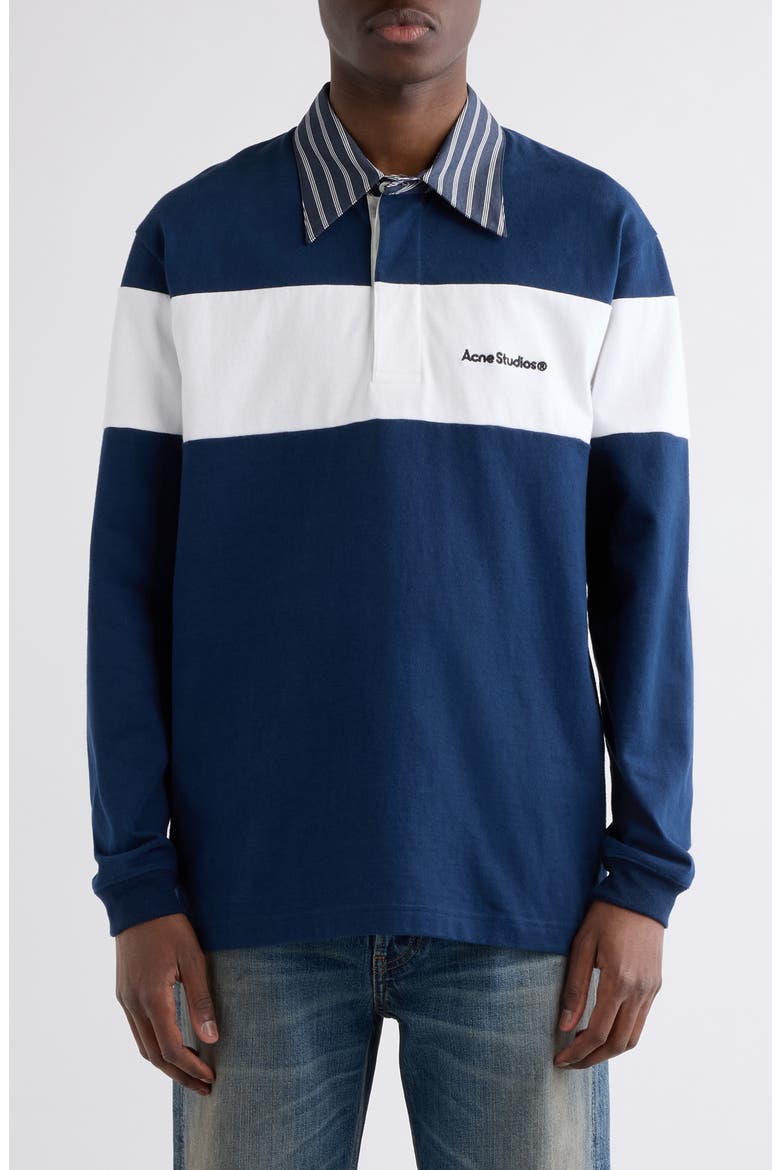 Erbero Organic Cotton Long Sleeve Rugby Polo, Main, color, NAVY/ WHITE