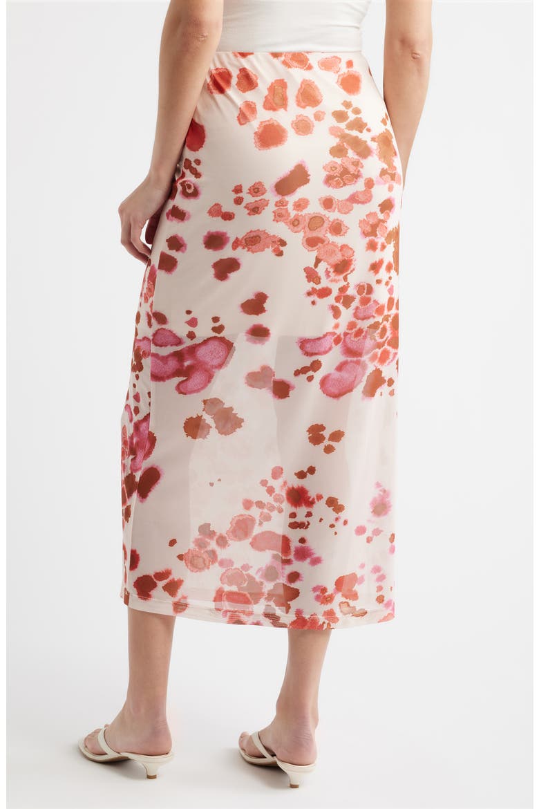 Ruched Floral Midi Skirt, Alternate, color, PINK/ RED