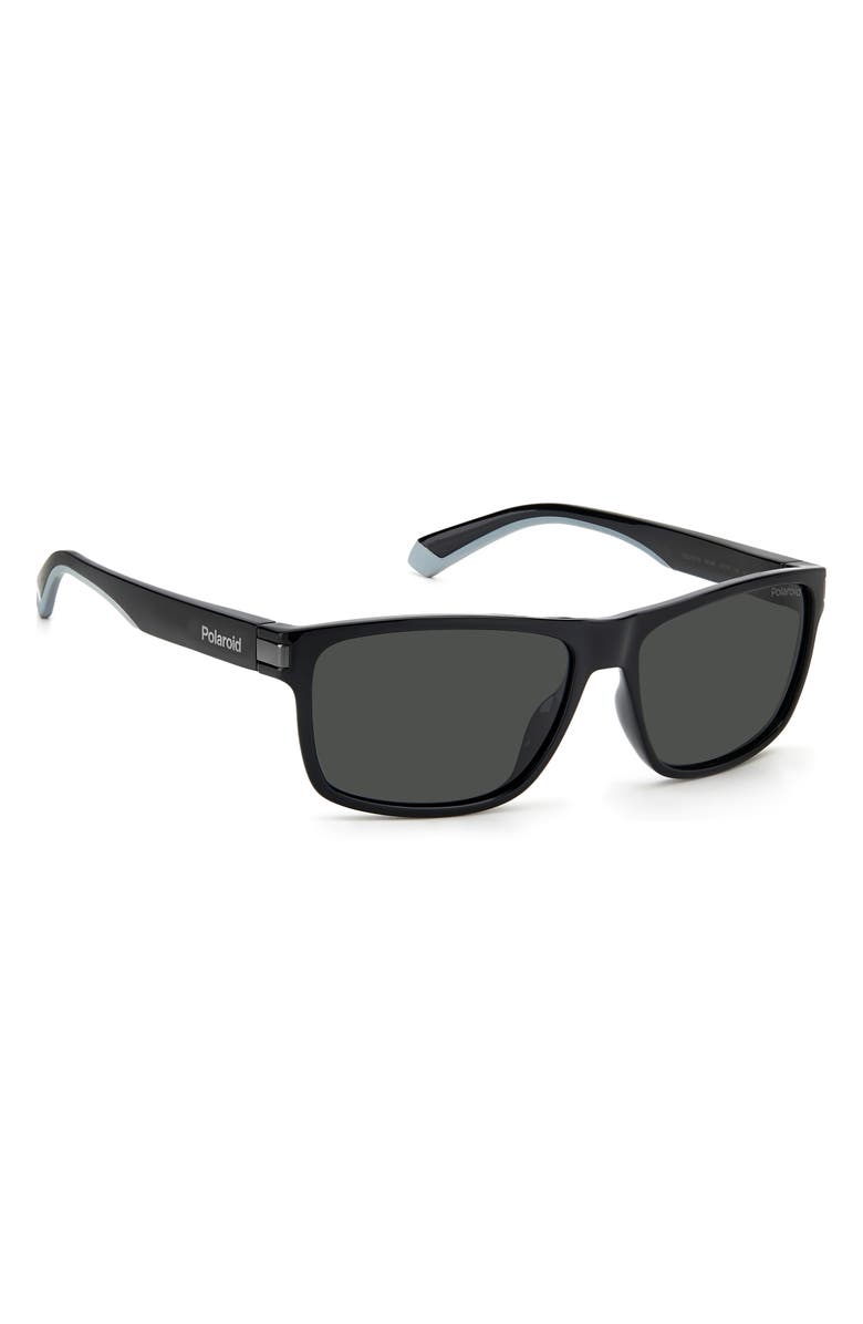 Polaroid 58mm Polarized Rectangular Sunglasses, Alternate, color, Black Grey / Gray Polar