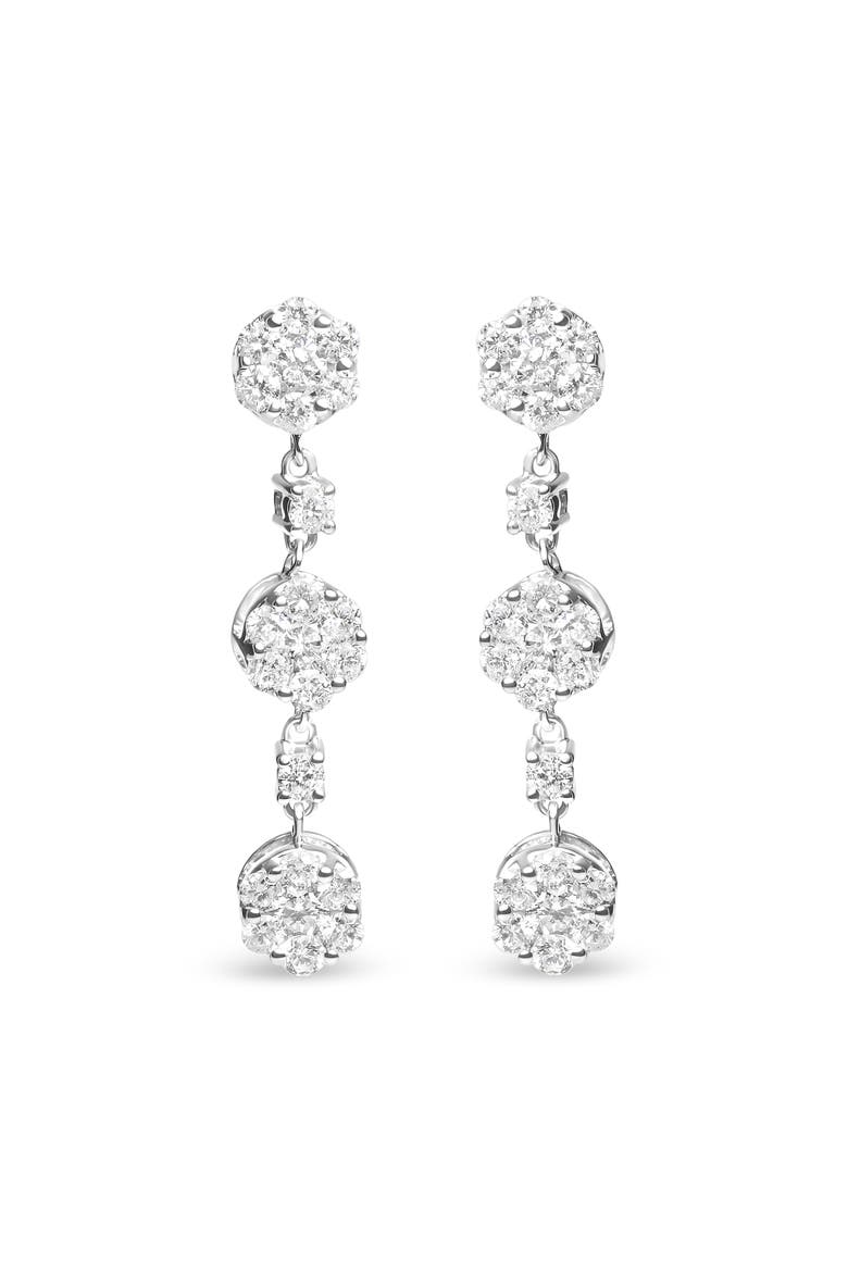 14K White Gold 2.00 Cttw Diamond Composite Cluster Floral Drop Earrings, Main, color, White