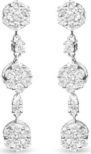 Haus of Brilliance 14K White Gold 2.00 Cttw Diamond Composite Cluster Floral Drop Earrings