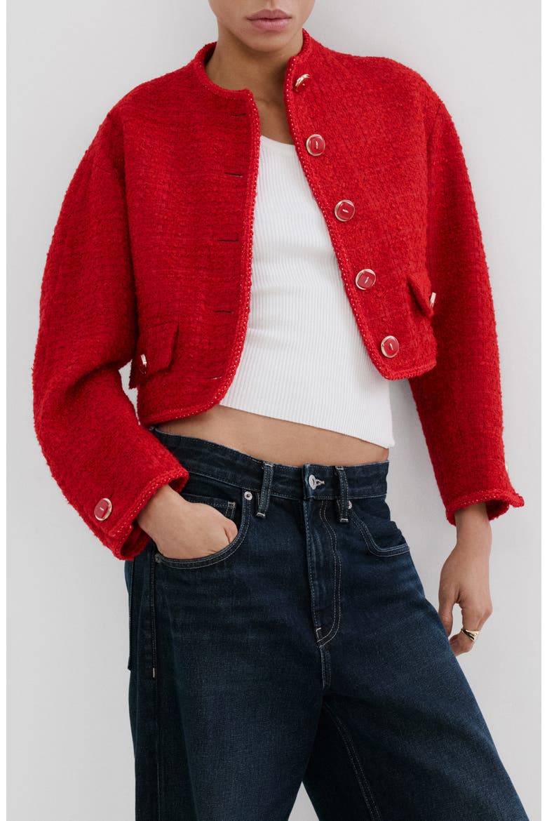 Jewel Button Tweed Jacket, Main, color, RED