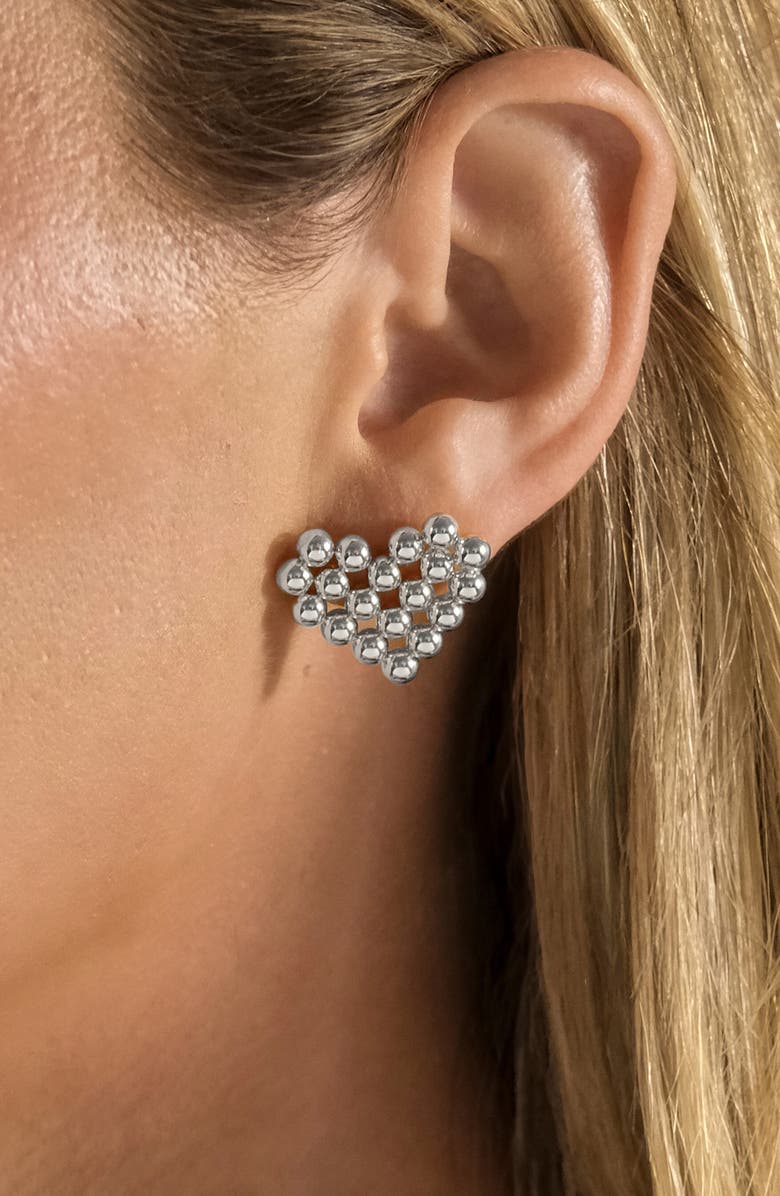 Sterling Forever Meredith Beaded Heart Stud Earrings, Alternate, color, Silver