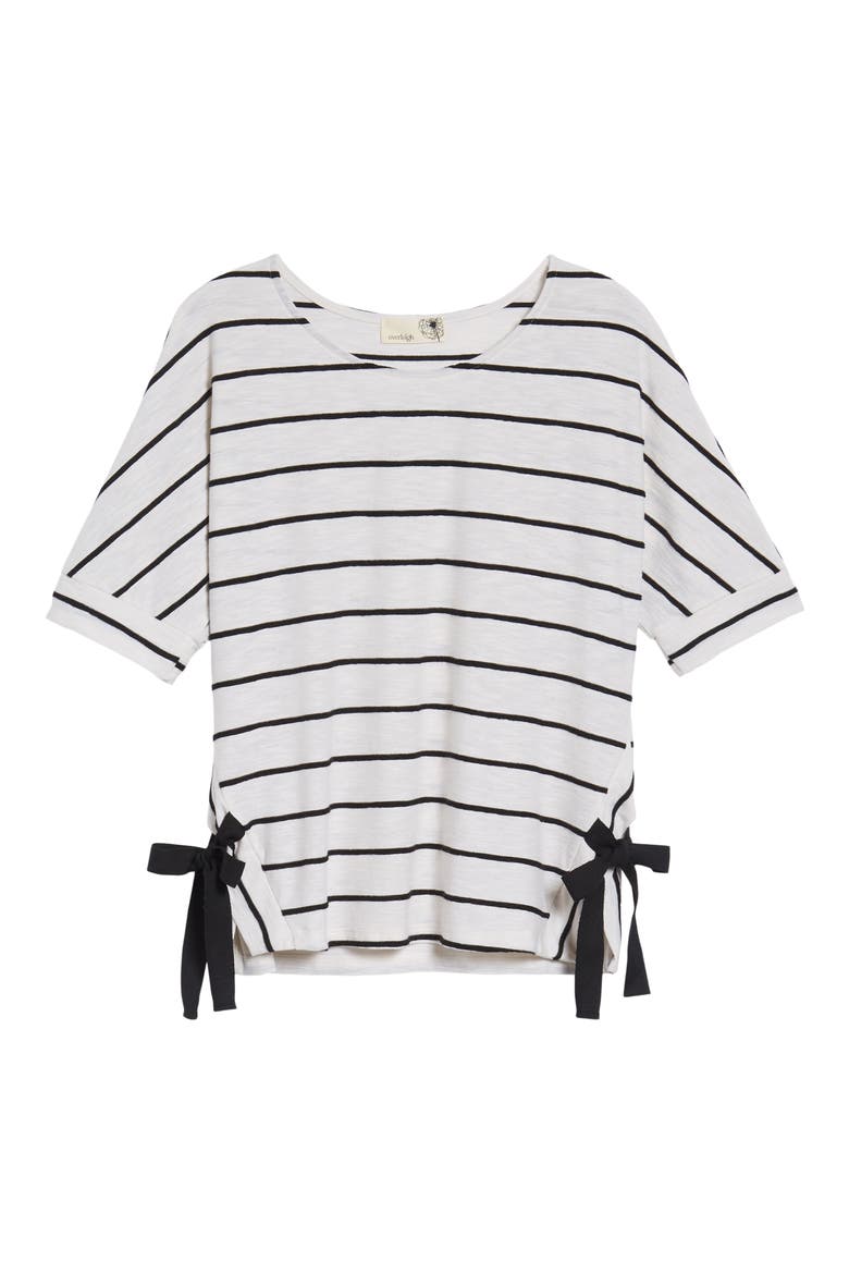 Side Tie Stripe Tee, Alternate, color, WHITE WITH BLACK