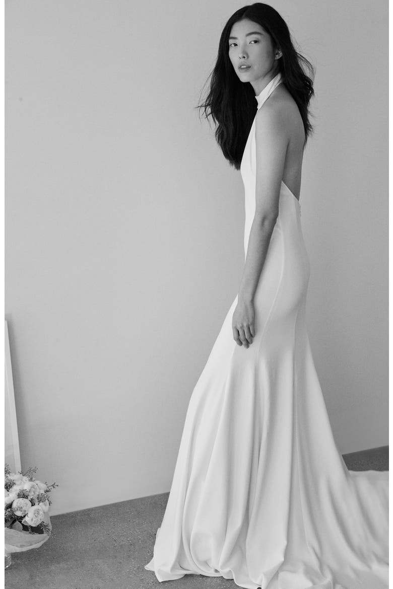 F18 Magnolia Halter Wedding Dress, Alternate, color, WHITE