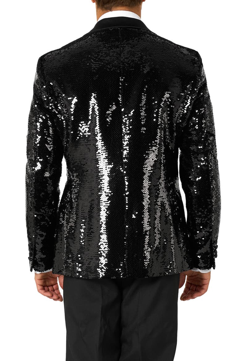 Brilliant Black Sequin Embellished Dinner Jacket, Alternate, color, BLACK