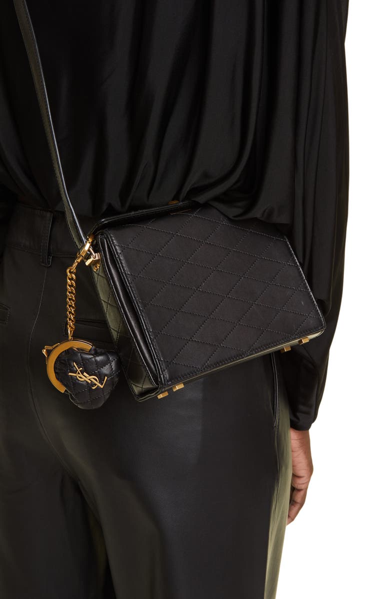 Saint Laurent Gaby Leather Coin Pouch Key Ring, Alternate, color,