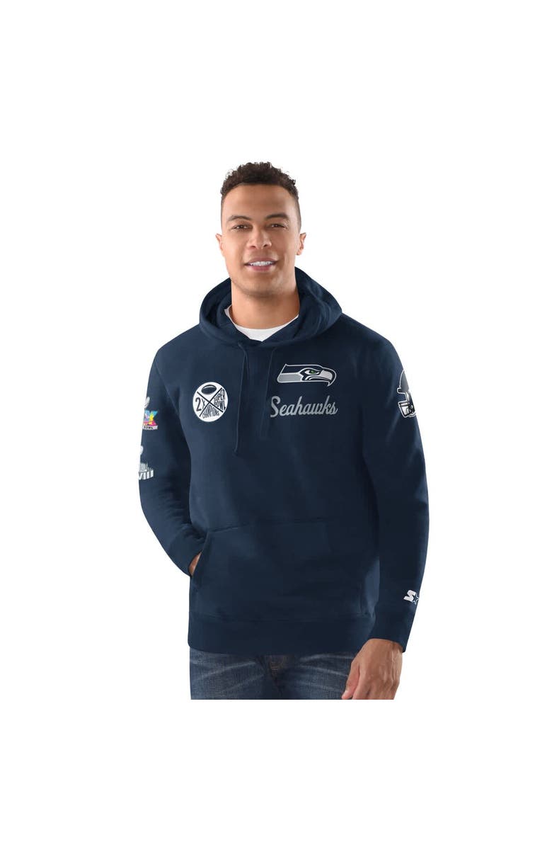 STARTER Men's Starter College Navy Seattle Seahawks Two-Time Super Bowl Champions Classic Fleece Hoodie, Main, color, College Navy