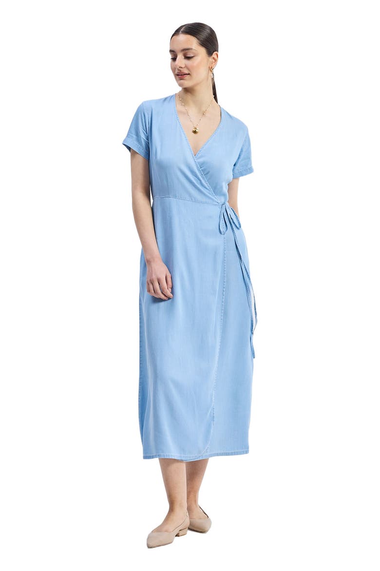 Maxi Wrap Dress in Light Blue, Alternate, color, Light Blue