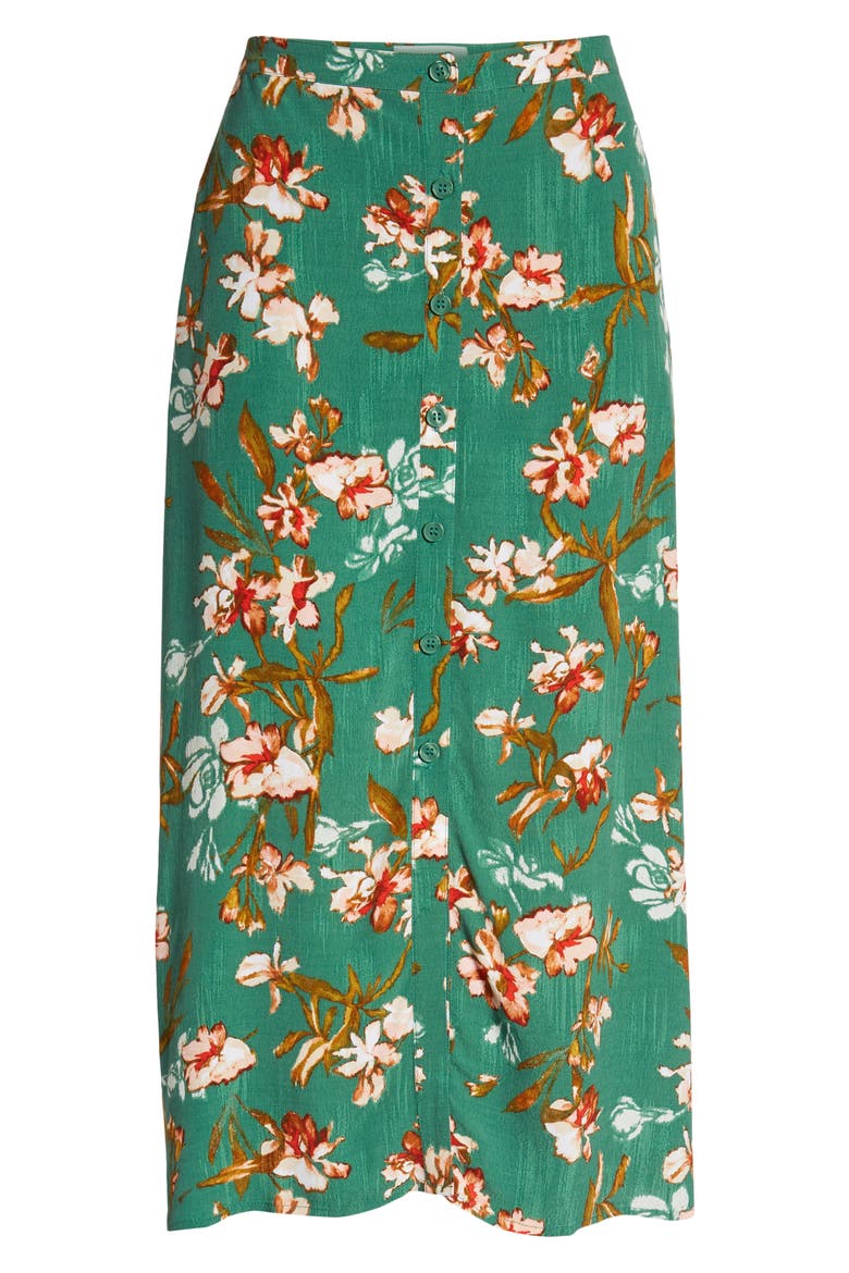 Floral Midi Skirt, Alternate, color, GREEN SPANISH IVY