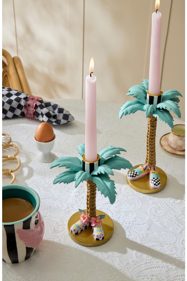 Set of 2 Patience Brewster Palm Tree Candleholders, Alternate, color, GOLD
