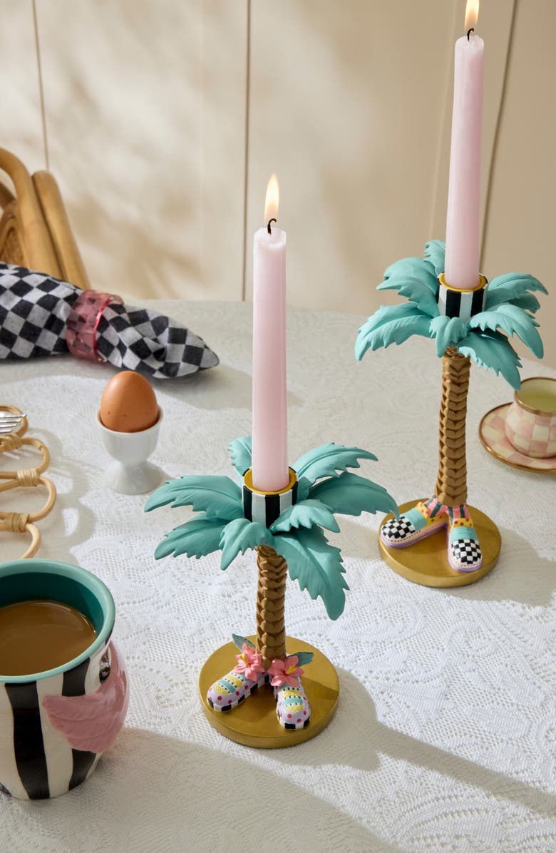 MACKENZIE CHILDS Set of 2 Patience Brewster Palm Tree Candleholders, Alternate, color, Gold