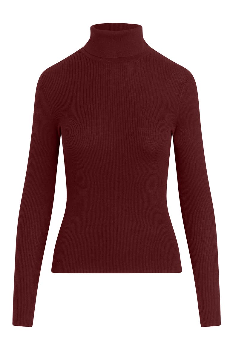 Amelia Rib Merino Wool Turtleneck Top, Alternate, color, VINO