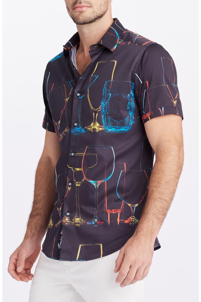 Neon Nights Button-Up Shirt, Alternate, color, BLACK