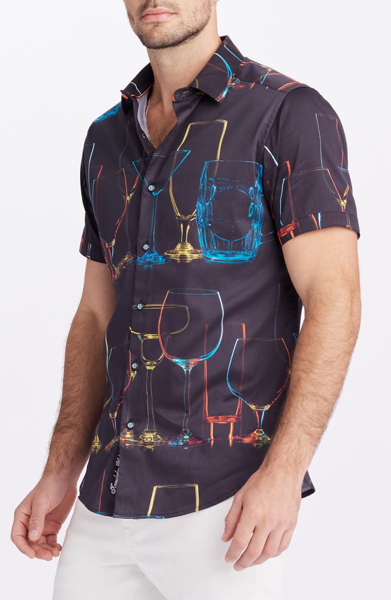 Robert Graham Neon Nights Button-Up Shirt, Alternate, color, Black