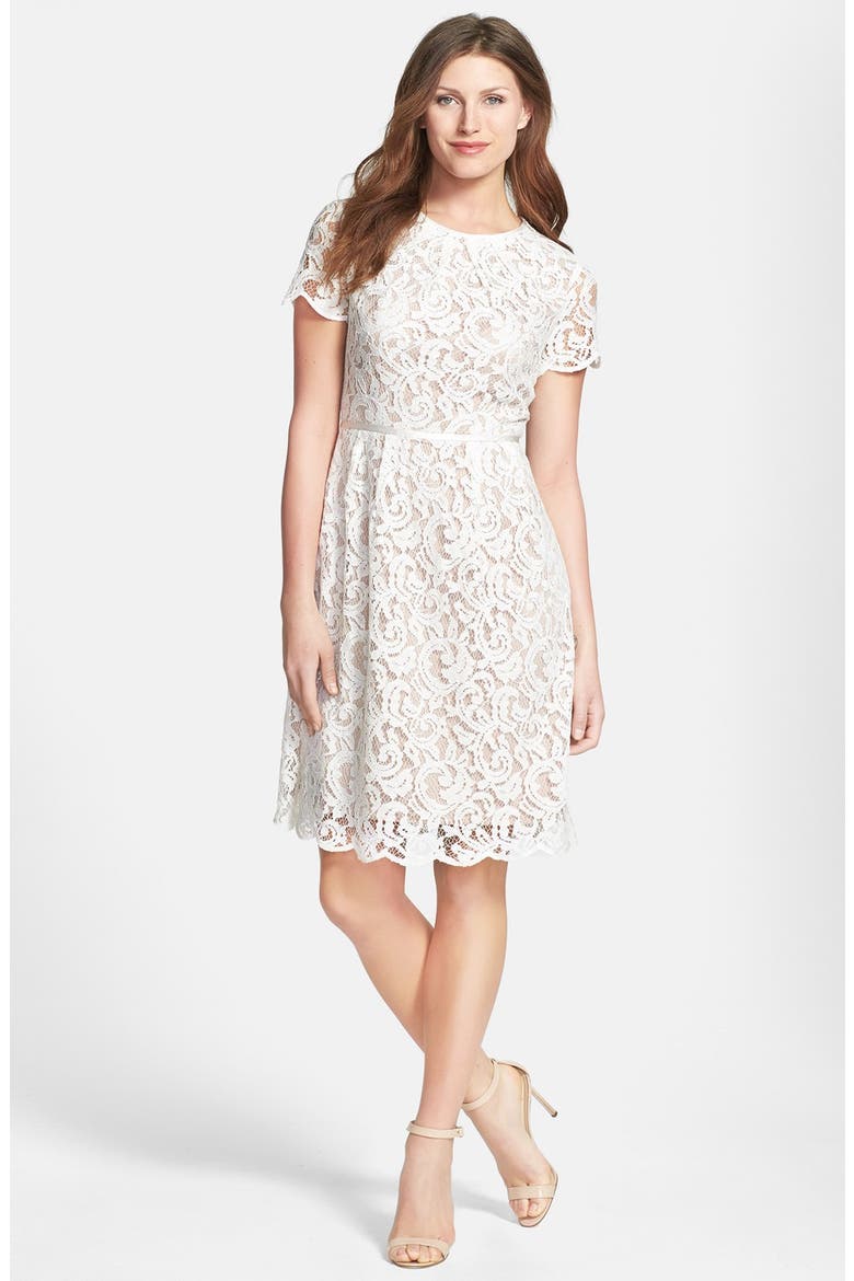 Scalloped Lace Dress, Alternate, color, IVORY