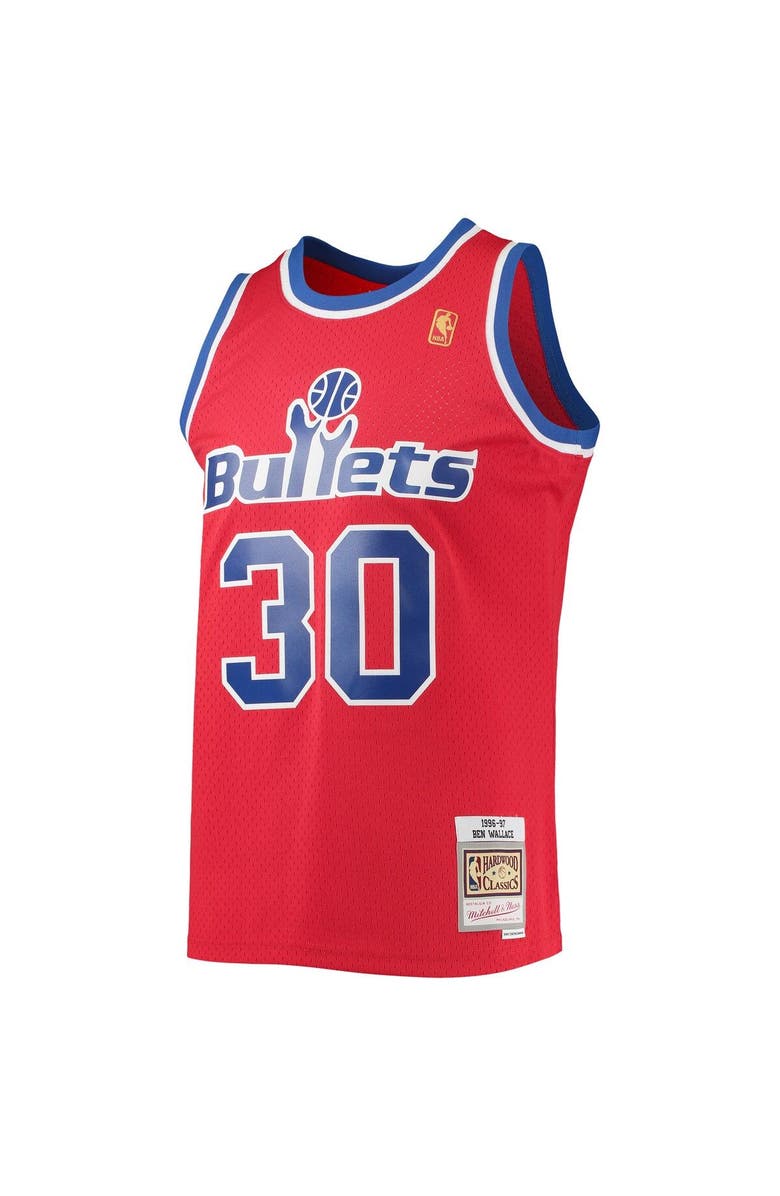 Mitchell & Ness Men's Mitchell & Ness Ben Wallace Red Washington Bullets 1996/97 Hardwood Classics Swingman Jersey, Alternate, color, Red