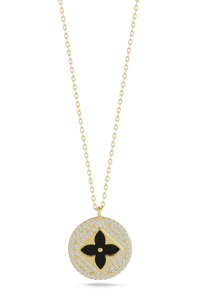 SPHERA MILANO Clover Pendant Necklace, Main, color, Gold/Black