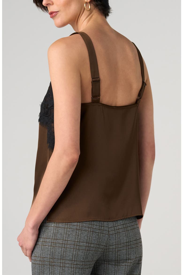 Lace Trim Satin Camisole, Alternate, color, DARK ESPERSSO W BLACK