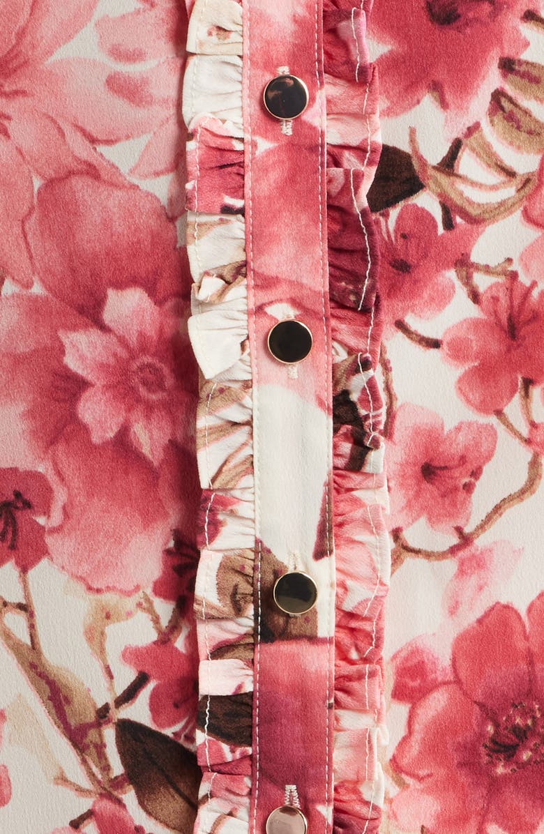 AK ANNE KLEIN Ruffle Accent Short Sleeve Button-Up Shirt, Alternate, color, Pink Berry Multi