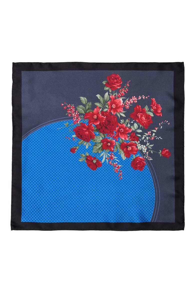 Floral Pocket Square, Alternate, color, BLACK/ RED