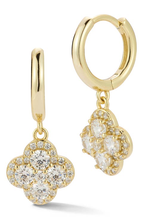 Cubic Zirconia Clover Huggie Hoop Earrings