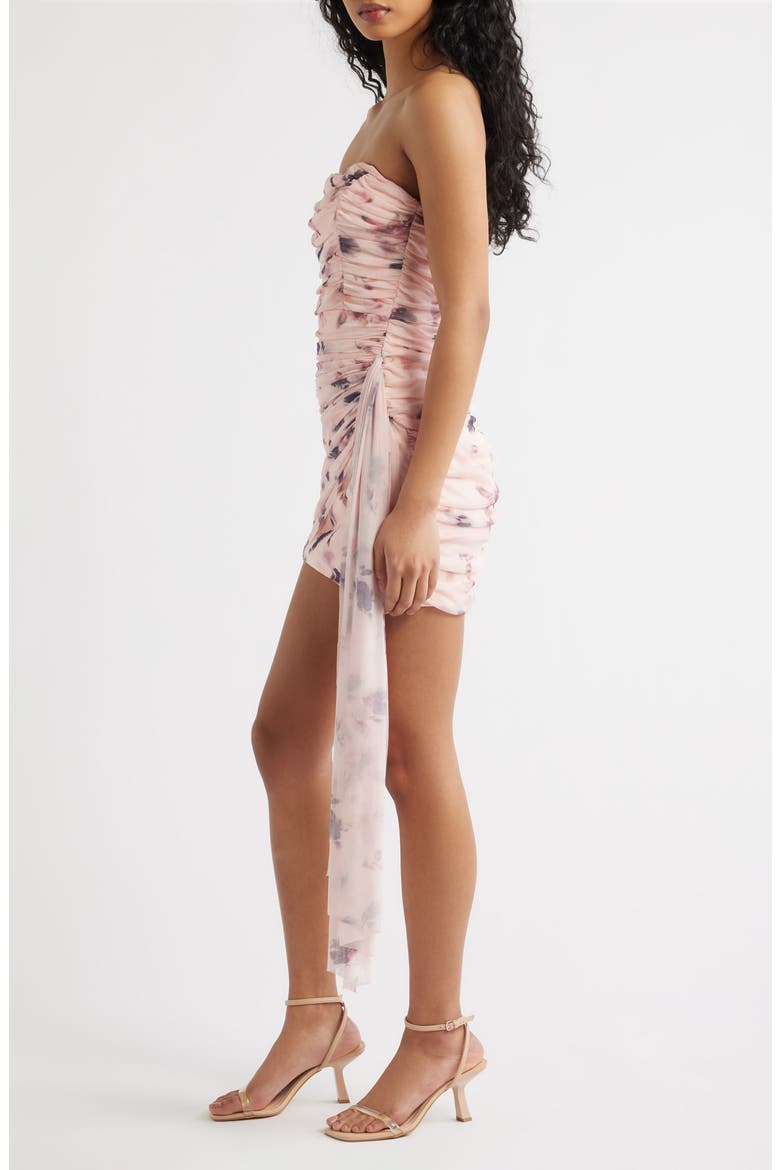 Kayla Floral Ruched Mesh Mini Cocktail Dress, Alternate, color, PINK FLORAL