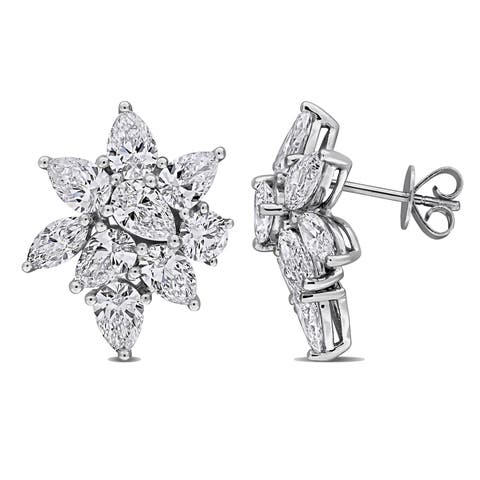 Lab-Grown Diamond Floral Cluster Drop Earrings 14k