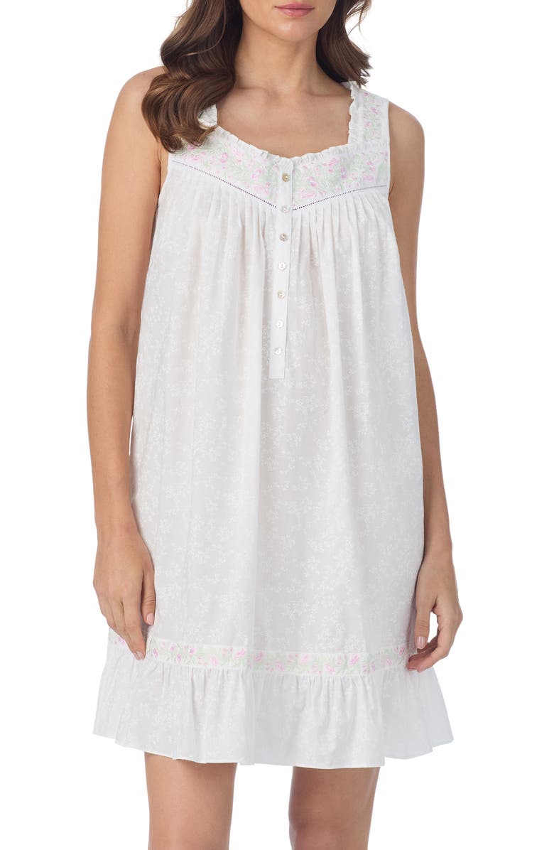 Eileen West Floral Sleeveless Cotton Chemise, Main, color, 