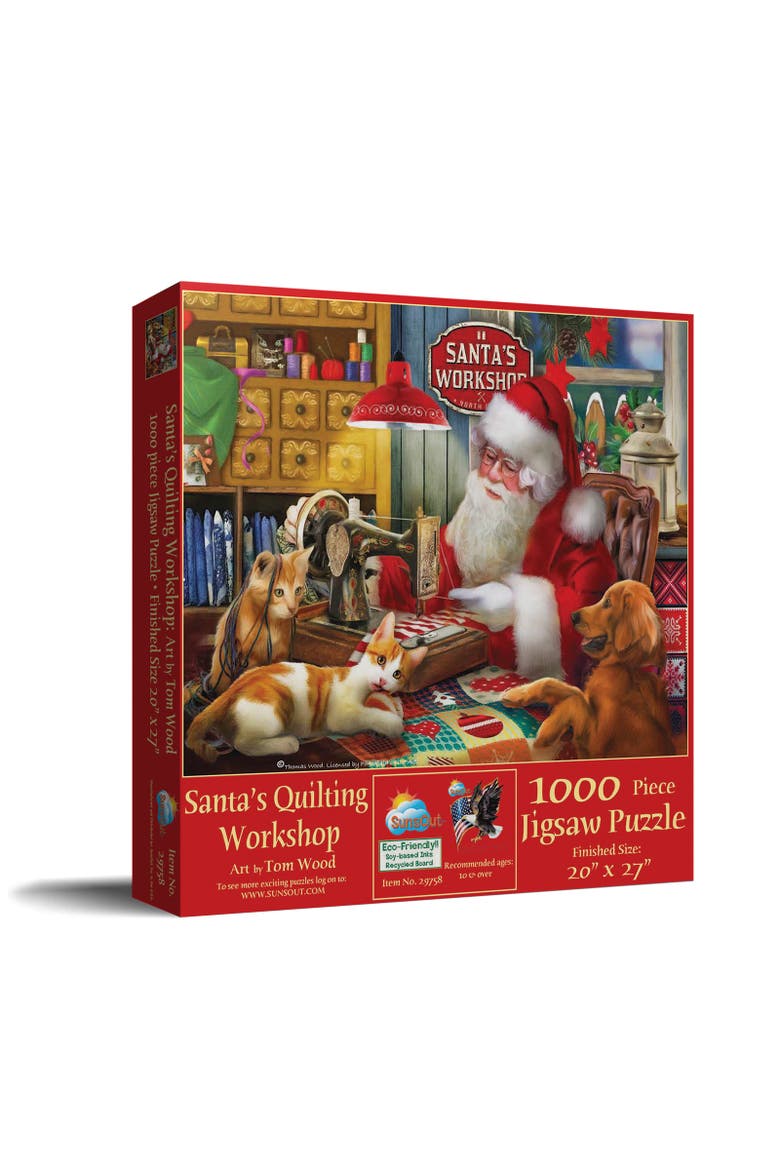 Santa's Quilting Workshop 1000 piece Jigsaw Puzzle for Adults, Main, color, Multicolor