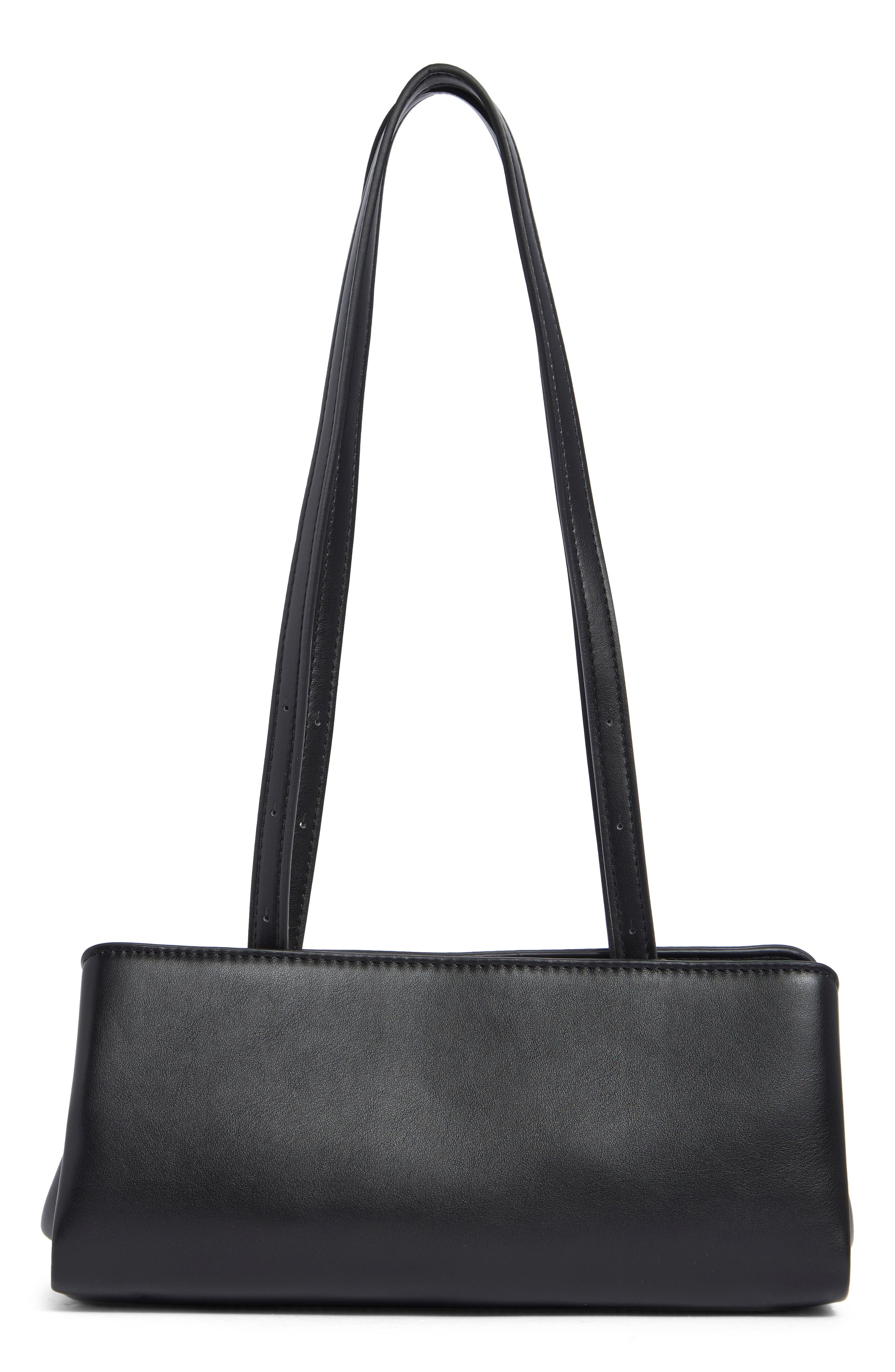 EW Frame Faux Leather Satchel, Alternate, color, BLACK