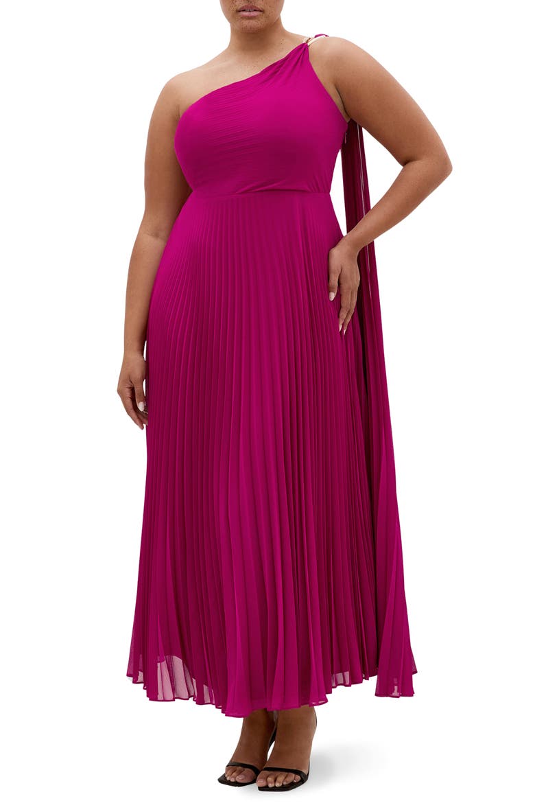 Eloura One-Shoulder Pleated Maxi Dress, Main, color, FRAMBOISE