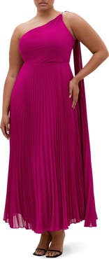 City Chic Eloura One-Shoulder Pleated Maxi Dress