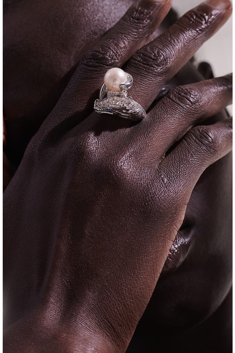 Legends Naga Pearl Pavé Ring, Alternate, color, SILVER
