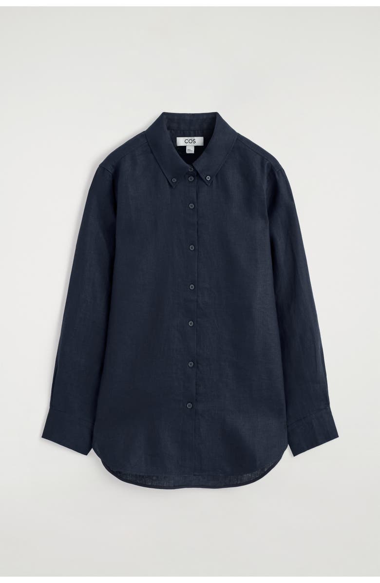 COS Button-down Collar Linen Shirt, Alternate, color, Navy