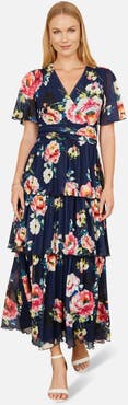 Yumi Mesh V-Neck Tiered Maxi Dress