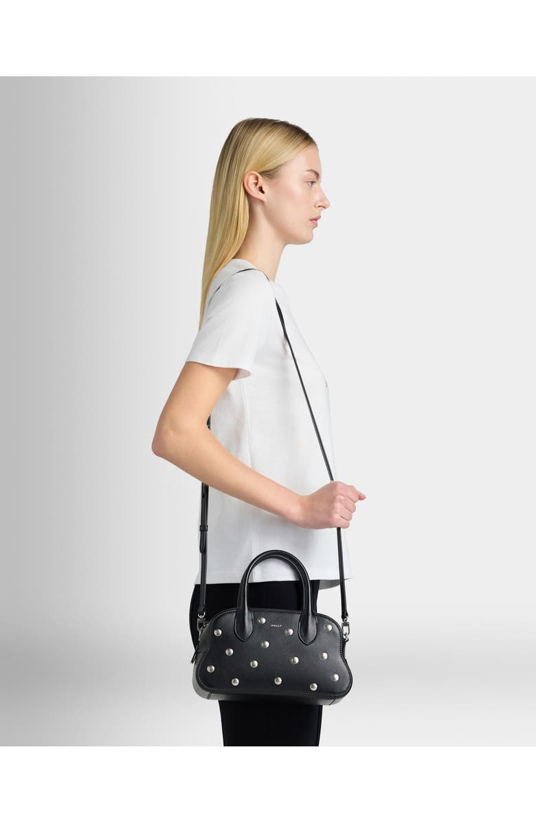 Bally Unda Top Handle Bag in Grained Calf Leather, Alternate, color, Black+Palladio