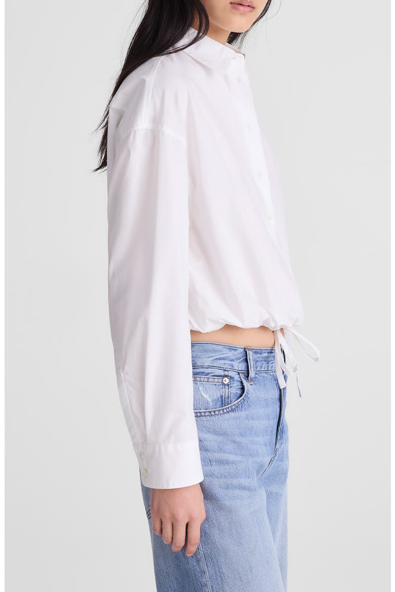 Drawstring Button-Up Shirt in Cotton Poplin, Alternate, color, WHITE