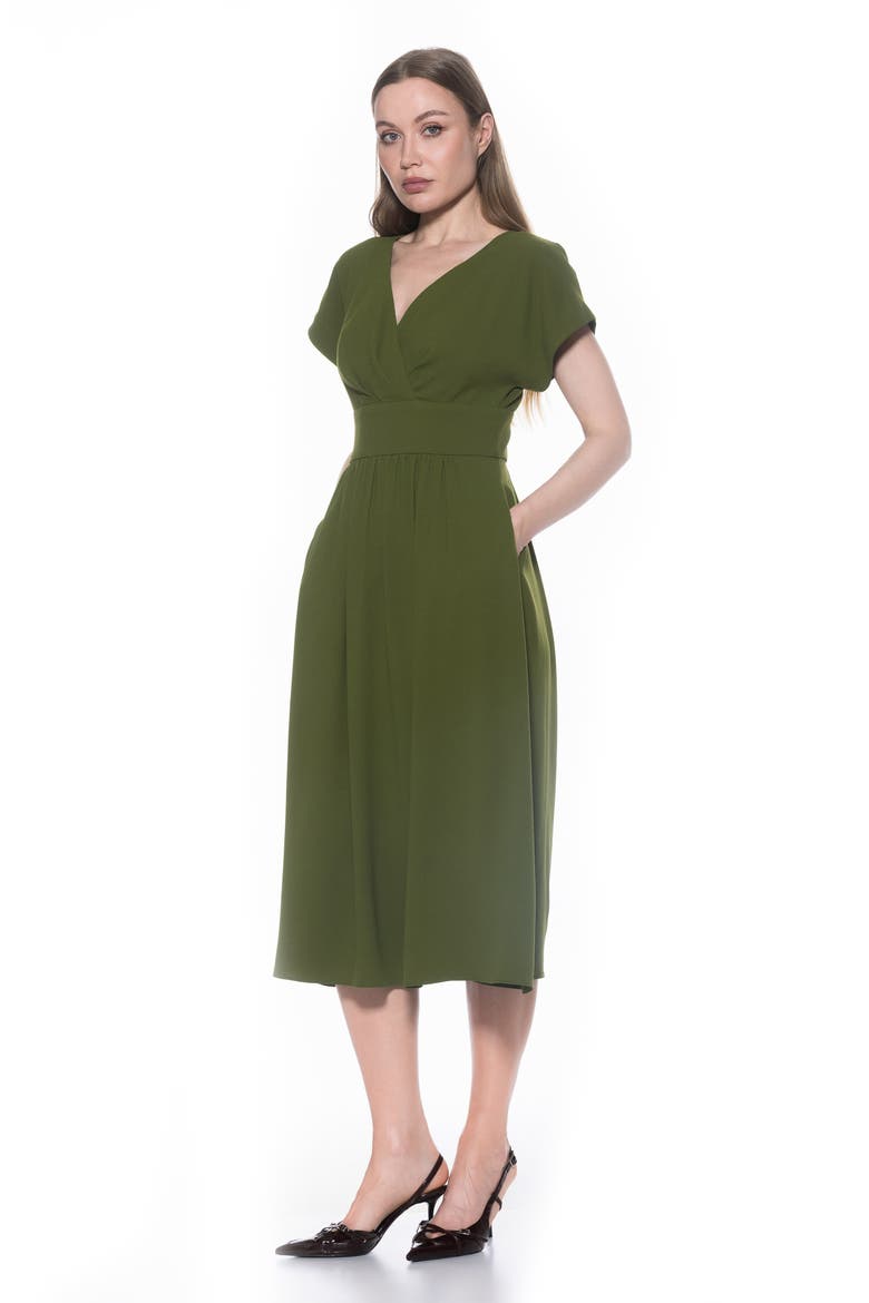 Ava Short Sleeve Fit & Flare Midi Dress, Alternate, color, SAGE