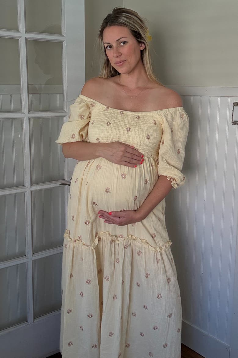 Floral Smocked Puff Sleeve Maxi Dress, Alternate, color, Cream