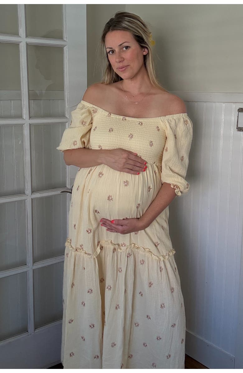 PinkBlush Floral Smocked Puff Sleeve Maxi Dress, Alternate, color, Cream