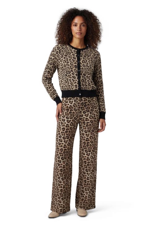 Leopard Womens Wool Wide-leg Pant