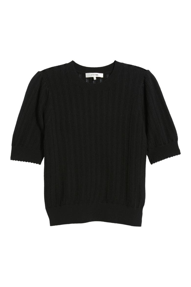 The Ladder Pointelle Short Sleeve Cashmere Sweater, Alternate, color, BLACK