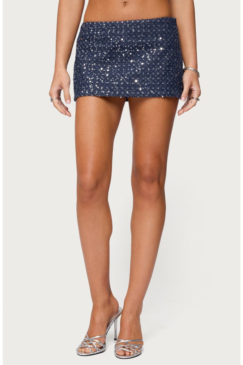 Sora Sequin Denim Miniskort, Main, color, DARK-BLUE