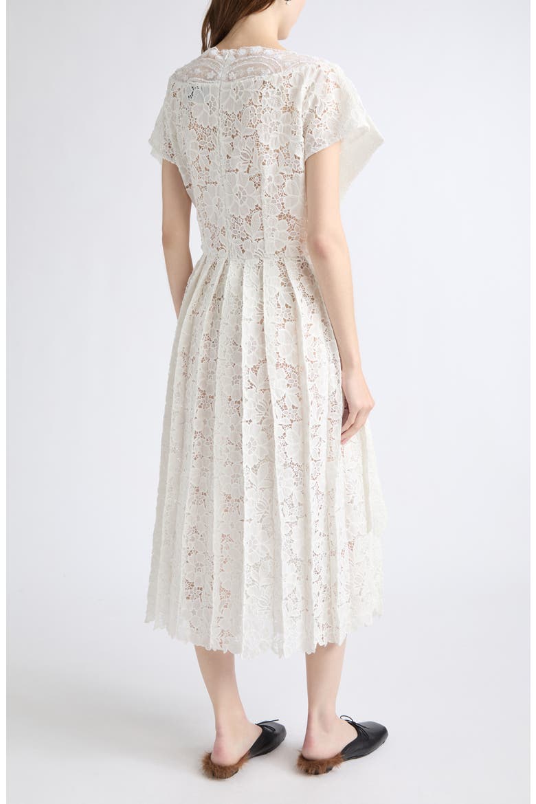 Pleated Sheer Panel Lace Flare Dress, Alternate, color, IVORY/ WHITE/ PEARL