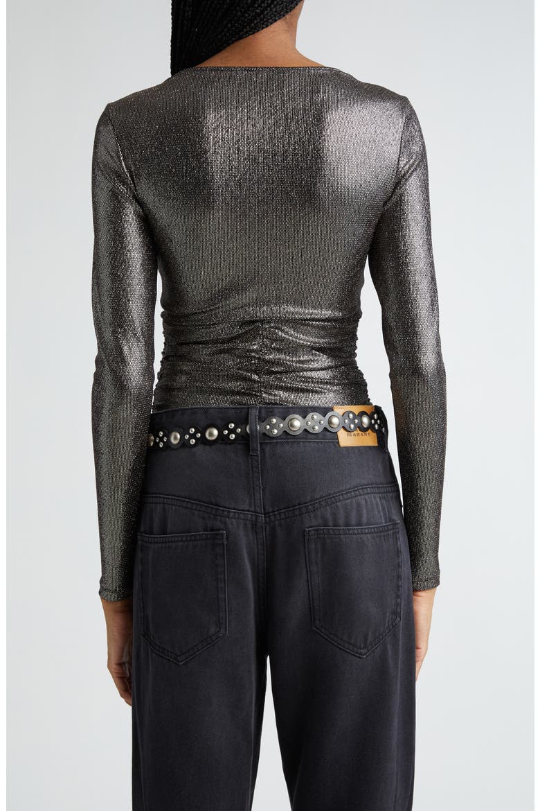Buffy Plunge Neck Metallic Top, Alternate, color, METALLIC BLACK